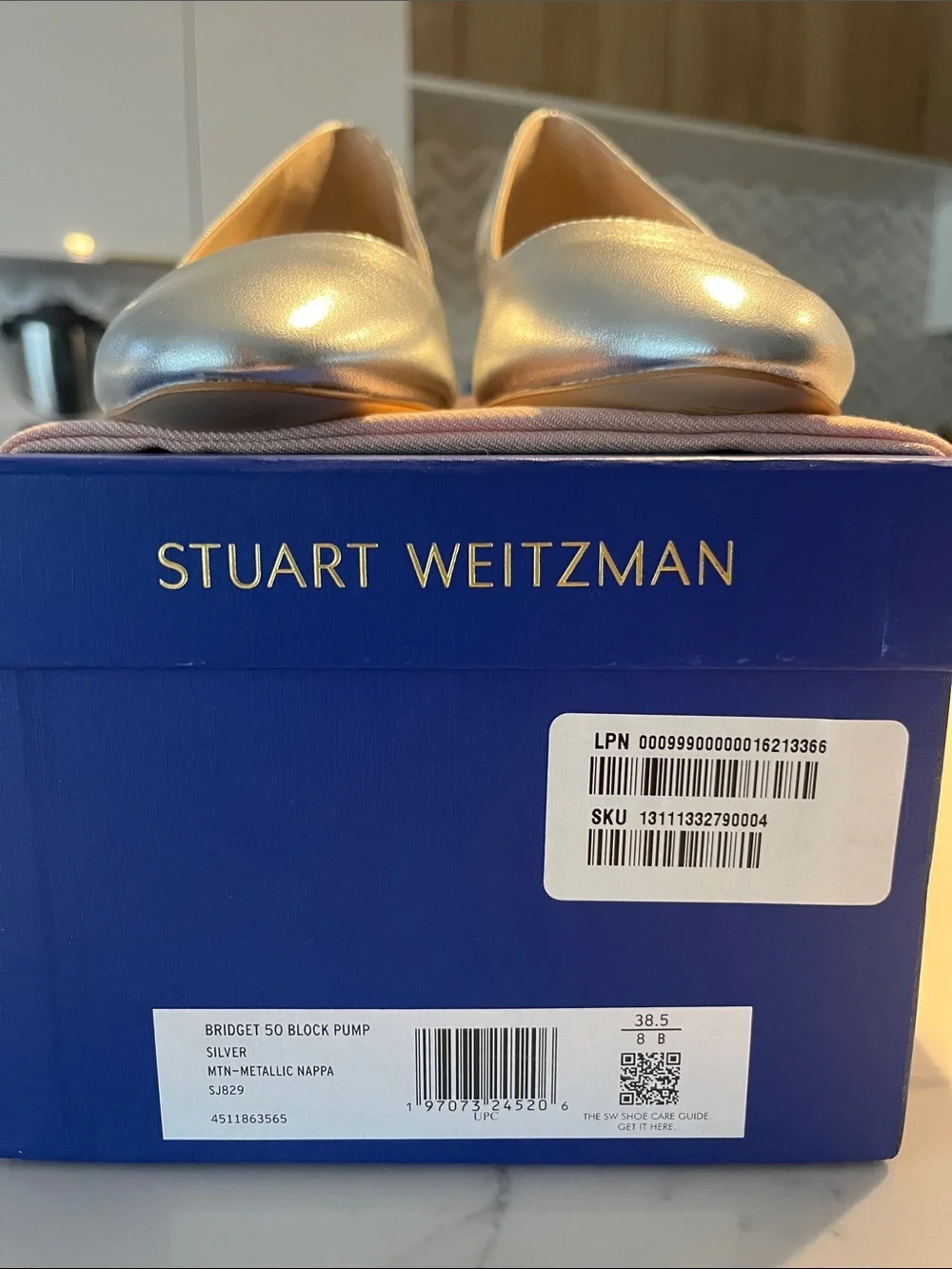 Brand New Stuart Weitzman Metallic Silver Bridget 50 Block Pump - Picture 5 of 7